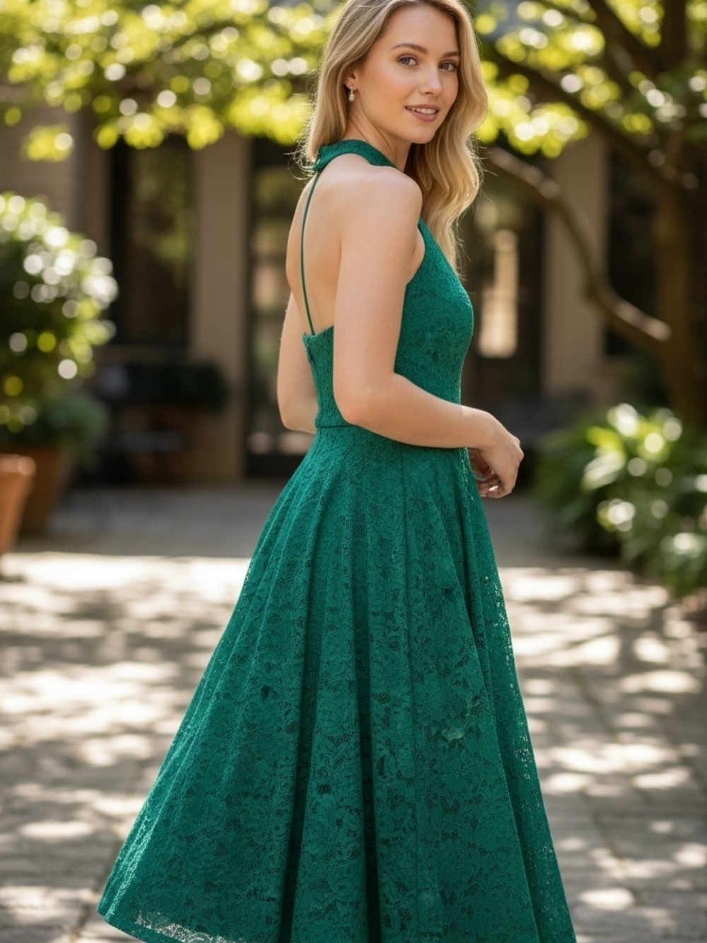 Emerald Green B. Darlin Lace Dress Made of Nylon/spandex blend Women's Size 9/10